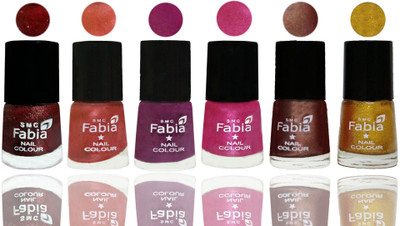 

FABIA 6pcs (6ml each) Glossy Shine Nail Polish Premium Collection for Wedding, Party, Collage Girls 195 Brick Red-Dark Peach-Shock Pink-Pink-Light Coffee-Jerry Golden(Pack of 6)