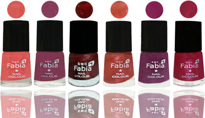 

FABIA 6pcs (6ml each) Glossy Shine Nail Polish Premium Collection for Wedding, Party, Collage Girls 83 Light Peach-Dark Cherry Blossom-Brick Red-Dark Peach-Shock Pink-Cherry Pink(Pack of 6)