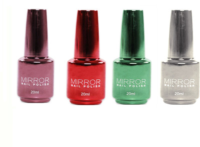 

VOLO Mirror shine metalic cap red, pink,green, silver nail polish set of 4 Green:Red:Pink:Silver(Pack of 4)