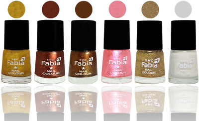 

FABIA 6pcs (6ml each) Glossy Shine Nail Polish Premium Collection for Wedding, Party, Collage Girls 262 Jerry Golden-Light Jerry Coffee-Dark Golden-Jerry Peach-Light Golden-Top Coat(Pack of 6)