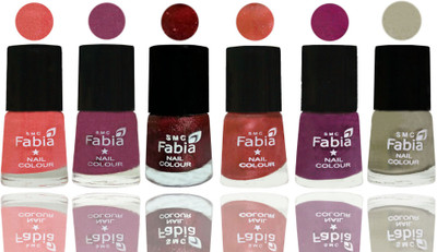 

FABIA 6pcs (6ml each) Glossy Shine Nail Polish Premium Collection for Wedding, Party, Collage Girls 79 Light Peach-Dark Cherry Blossom-Brick Red-Dark Peach-Shock Pink-Oyster(Pack of 6)