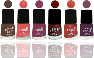 

FABIA 6pcs (6ml each) Glossy Shine Nail Polish Premium Collection for Wedding, Party, Collage Girls 10 Everglade-Light Peach-Dark Cherry Blossom-Brick Red-Dark Peach-Light Jam(Pack of 6)