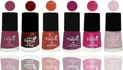 

FABIA 6pcs (6ml each) Glossy Shine Nail Polish Premium Collection for Wedding, Party, Collage Girls 123 Dark Cherry Blossom-Brick Red-Dark Peach-Shock Pink-Pink-Lychee(Pack of 6)