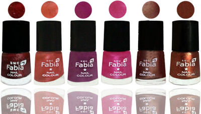 

FABIA 6pcs (6ml each) Glossy Shine Nail Polish Premium Collection for Wedding, Party, Collage Girls 196 Brick Red-Dark Peach-Shock Pink-Pink-Light Coffee-Light Jerry Coffee(Pack of 6)