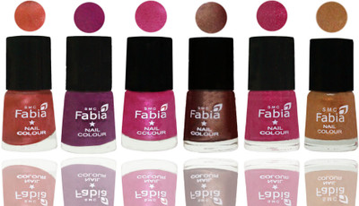 

FABIA 6pcs (6ml each) Glossy Shine Nail Polish Premium Collection for Wedding, Party, Collage Girls 217 Dark Peach-Shock Pink-Pink-Light Coffee-Magenta-Golden(Pack of 6)