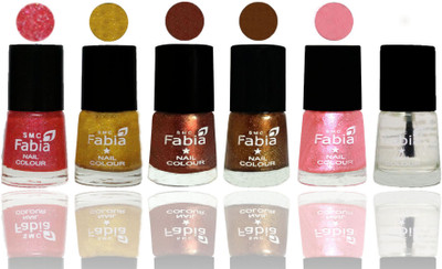 

FABIA 6pcs (6ml each) Glossy Shine Nail Polish Premium Collection for Wedding, Party, Collage Girls 258 Jerry Pink-Jerry Golden-Light Jerry Coffee-Dark Golden-Jerry Peach-White(Pack of 6)