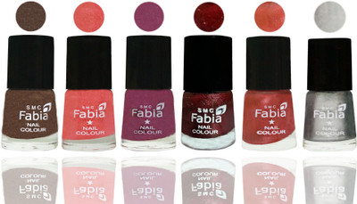 

FABIA 6pcs (6ml each) Glossy Shine Nail Polish Premium Collection for Wedding, Party, Collage Girls 41 Everglade-Light Peach-Dark Cherry Blossom-Brick Red-Dark Peach-Silver(Pack of 6)