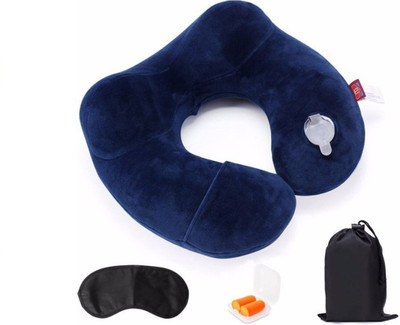 

GoodsBazaar TRAVEL SELECTION 3 Neck Pillow & Eye Shade(BLACK), Blue