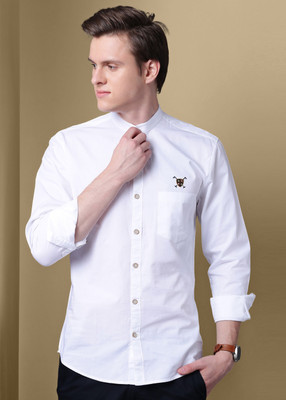GHPC Men Solid Casual White Shirt