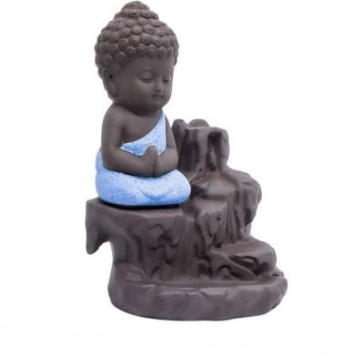 The Craftsman Meditating Monk Buddha Smoke Backflow Cone Decorative Incense Holder (7 cm x 7 cm x 12, Blue) Decorative Showpiece  -  12 cm(Polyresin, Black)