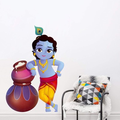 wall murals and decors 60 cm Pot Krishna Sticker (Multicolour) Removable Sticker(Pack of 1)