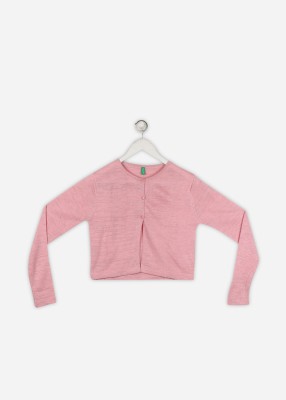 Palm Tree Self Design Round Neck Casual Girls Pink Sweater at flipkart