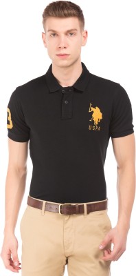 U.S. POLO ASSN. Solid Men Polo Neck Black T-Shirt