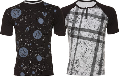 SHAUN Printed Men Round Neck Multicolor T-Shirt