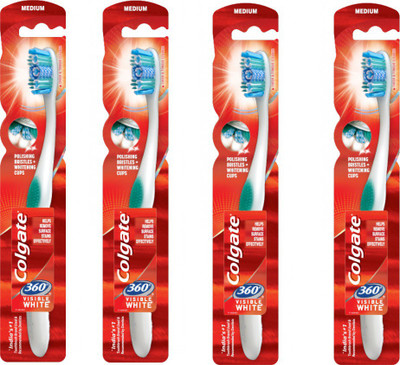 

Colgate 360 Visible White 100% Extra Soft Head With Cheek & Tongue Cleaner Tooth Brush Extra Soft Toothbrush(Pack of 4)