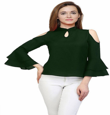 F Plus fashion Casual Cold Shoulder Solid Women Green Top