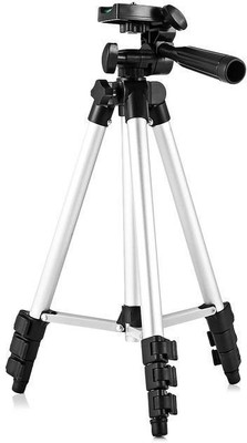 

EWELL Tripod-3110 Portable Adjustable Aluminum Lightweight Camera Stand with Smartphone Holder Mount, Three-Dimensional Head & Quick Release Plate and mobile holder For Video Cameras and mobile Tripod (Silver & Black, Supports Up to 1500 g) Tripod(GREY & 