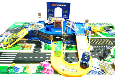 

WE-BLINK City Station for Servicing with Cars and Play Mat(Blue)