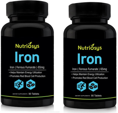 

Nutriosys Iron Ferrous fumarate 65mg (Tablets)- Pack of 2(180 No)