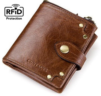 

CONTACTS Men Casual Brown Genuine Leather Wallet(12 Card Slots), Tan