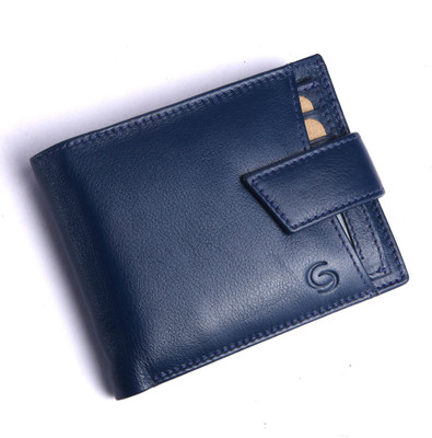 GETOREE Men Casual Blue Genuine Leather Wallet(6 Card Slots)