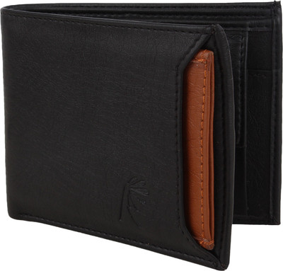 

Wooden Men Casual Black Artificial Leather Wallet(5 Card Slots), Black tan