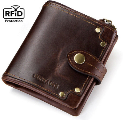 

CONTACTS Men Evening/Party Brown Genuine Leather Wallet(12 Card Slots)