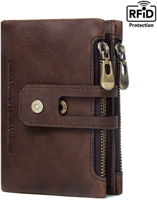 

CONTACTS Men Casual Brown Genuine Leather Wallet(15 Card Slots)