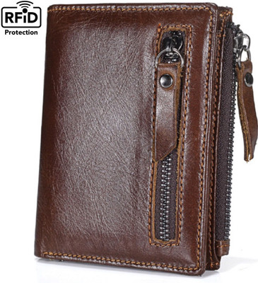 

CONTACTS Men Casual Brown Genuine Leather Wallet(7 Card Slots)