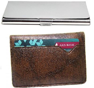 

FERRET Men Formal Brown, Silver Genuine Leather Card Holder(5 Card Slots), Brown;steel