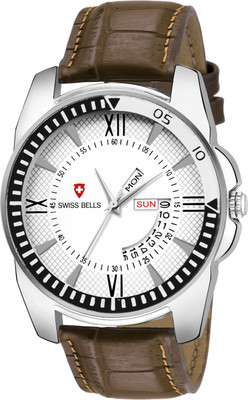 

Svviss Bells PSB-976 New Generation Stunning light brown leather watch in white color dial with Days & Date functions for men & boys wrist Watch - For Men