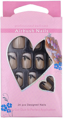 

One Personal Care Bird Print Airbrush Nails (Pink Gel Glue Inclusive) UBB166-05 Cream Yellow, Black(Pack of 24)
