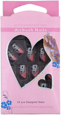 

One Personal Care Designer Airbrush Nails (Pink Gel Glue Inclusive) UBB166-03 Pink, Black, Gray(Pack of 24)