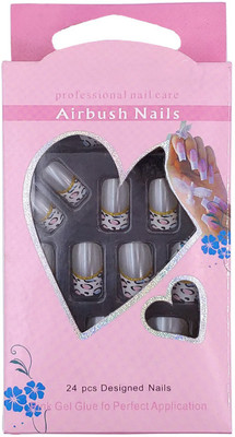 

One Personal Care Tiger Print Airbrush Nails (Pink Gel Glue Inclusive) UBB166-02 Gray, Pink, Gold(Pack of 24)