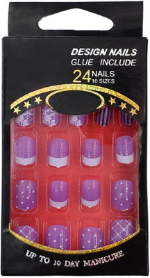 

One Personal Care Designer Nails (Glue Inclusive) UBB165-02 Purple, White(Pack of 24)