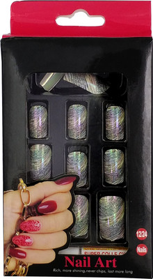 

One Personal Care Galaxy Inspired Chrome Finish Square Oval Tip Enhancement with Nail Glue UB010-14 Multicolor(Pack of 12)