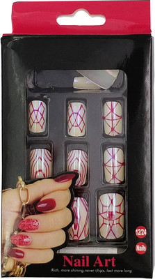 

One Personal Care Abstract Art Inspired Chrome Finish Square Oval Tip Enhancement with Nail Glue UB010-13 Cream, Pink(Pack of 12)