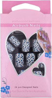 

One Personal Care Tiger Print Airbrush Nails (Pink Gel Glue Inclusive) UBB166-01 White, Blue, Black(Pack of 24)