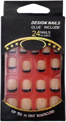

One Personal Care Cutie Heart Print Designer Nails (Glue Inclusive) UBB165-08 Cream, Black(Pack of 24)