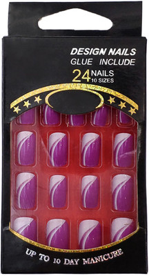

One Personal Care Designer Nails (Glue Inclusive) UBB165-05 Purple, White(Pack of 24)