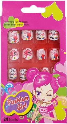 

One Personal Care Cute Teddy Print Fashion Girl Nails UBB167-05 White, Red, Multicolor(Pack of 24)
