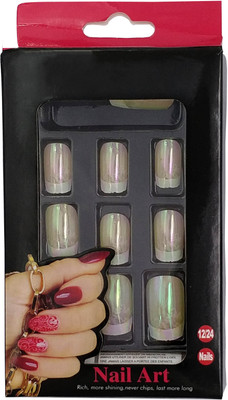 

One Personal Care Abstract Inspired Chrome Finish Square Oval Tip Enhancement with Nail Glue UB010-19 Shiny Greenish Blue(Pack of 12)