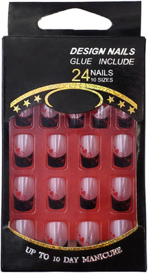 

One Personal Care Designer Nails with Heart Print (Glue Inclusive) UBB165-04 Pink, Black, Red(Pack of 24)
