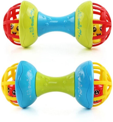 

mag creation Dumbbell BPAfree and Non Toxic Rattle Toys for Babies (Multicolour) - Pack of 2 Rattle(Multicolor)