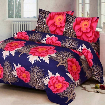 ANAND 120 TC Polycotton Double Printed Flat Bedsheet(Pack of 1, Pink)