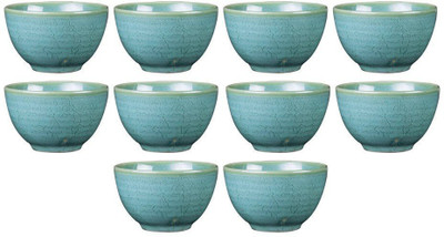 

caffeine Dining Dessert Bowl in Ocean Green Ferrous Ceramic Bowl Set(Green, Pack of 10)