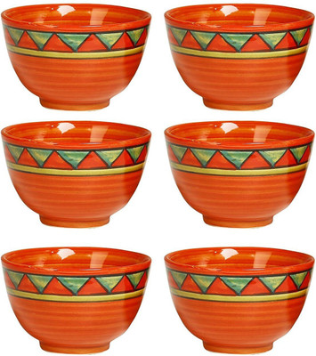 

caffeine Katori Dessert Bowl in Orange Triangle (Set of 6) Ceramic Bowl Set(Orange, Green, Pack of 6)