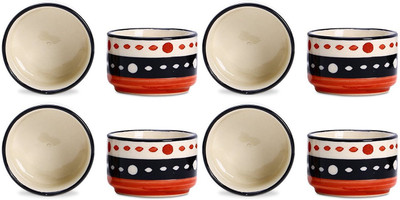 

caffeine Dip and Sauce Round Serving Bowl in Orange and Black Circles (Set of 8) Ceramic Bowl Set(Orange, Black, Pack of 8)