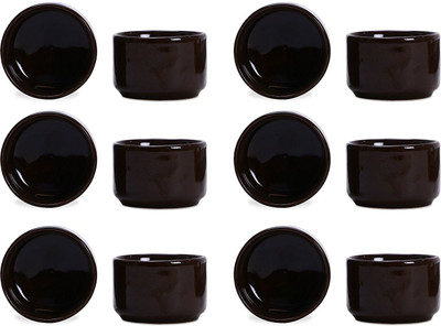 

caffeine Dip and Sauce Round Serving Bowl in Black Doodle (Set of 12) Ceramic Bowl Set(Black, Pack of 12)