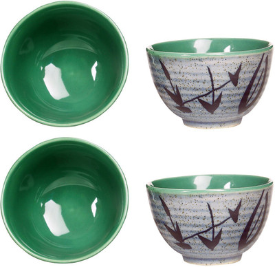 

caffeine Dessert Katori in Glossy seagreen and matte grey leaf (Set of 4) Ceramic Bowl Set(Grey, Green, Pack of 4)